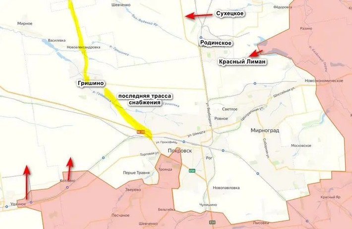 Ngoài ra, các đơn vị Nga đã kiểm soát phần lớn Nikanorovka, nhưng quân Ukraine vẫn ở phía tây bắc của ngôi làng; trong khi quân Nga đang tiến về Belitskoye; đã chiếm đóng phần phía nam của ngôi làng Mertsalovo. Các khu định cư Suvorovo và Sukhetskoye đã bị quân Nga tràn ngập hoàn toàn và một lối đi đã được mở thông đến phía bắc của thị trấn Rodinske, trong khu vực ga đường sắt Rodinskaya.