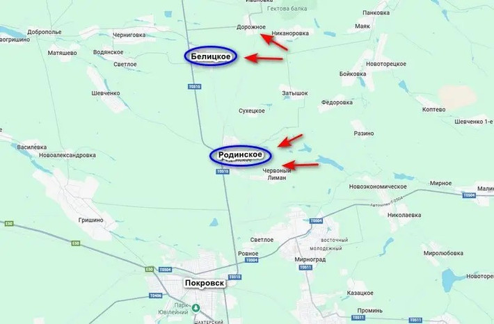 Kênh Deep State, có liên hệ với tình báo quân sự Ukraine cho biết, RFAF đang tích cực tiến quân theo hướng Dobropolye, trung tâm hậu cần quan trọng nhất của AFU ở phía bắc Pokrovsk. Hiện quân Nga đã tiến đến ngoại ô các thị trấn Rodinske và Belitskoye, nằm ở phía bắc Pokrovsk.