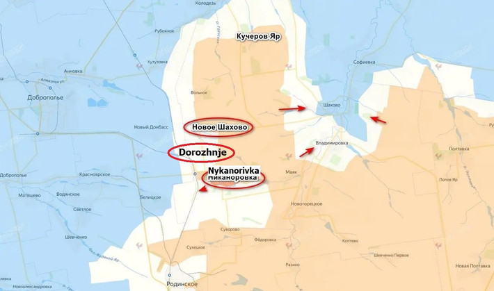 Trang tin quân sự Anna News nhận định, vòng vây của RFAF đang khép chặt quân Ukraine ở Dobropolye, sau khi họ kiểm soát được làng Dorozhnje ở mũi thọc sâu. RFAF đang tiến về phía trước và đã xâm nhập vào khu vực phía bắc Nykanorivka.