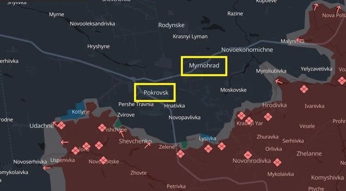 Nếu RFAF kiểm soát được Novoekonomichesky, sẽ buộc quân đội Ukraine ở cả Pokrovsk và Mirnograd phải tổ chức lại các tuyến bảo đảm hậu cần. Hiện tại, toàn bộ việc tiếp tế cho hai khu đô thị này, đều đi qua Rodynske, trên tuyến đường T0515. (nguồn ảnh Military Review, Ukrinform, Kyiv Post).
