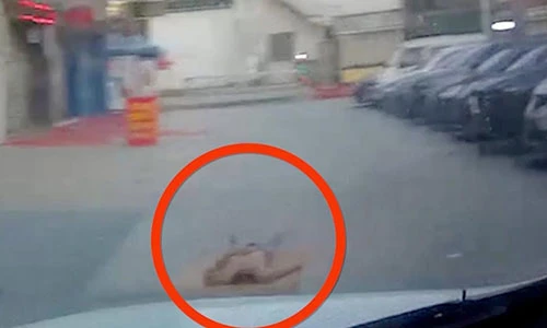 Video: Ra giữa đường nằm ngủ cho mát, bị ô tô SUV nuốt gọn vào gầm