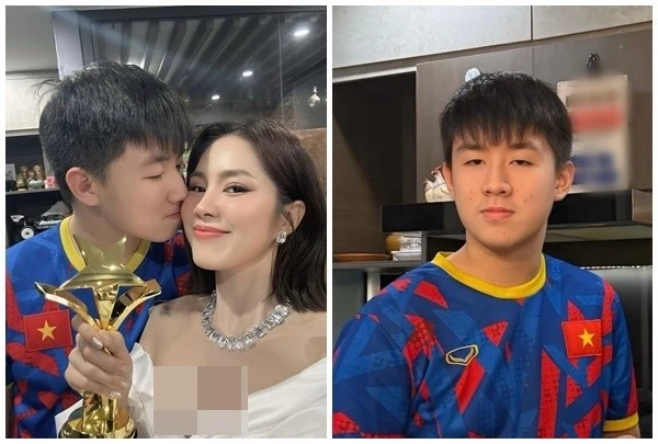 Con trai Lê Phương trổ tài nấu ăn mừng thành tích của mẹ
