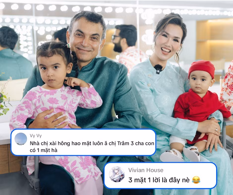 Chồng Ấn Độ đưa hai con đến xem Võ Hạ Trâm quay MV. Ảnh: FB Võ Hạ Trâm