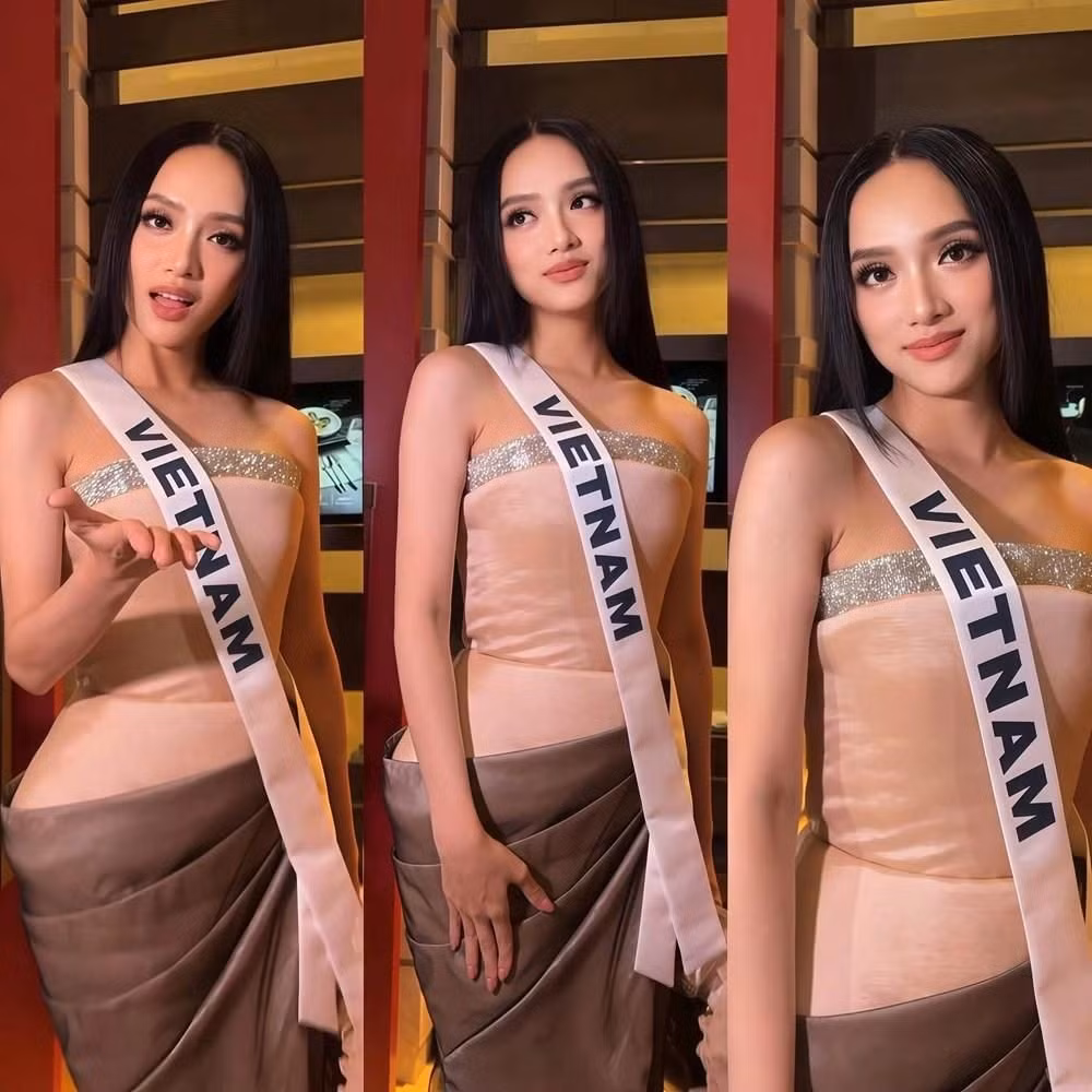 Ngày nhận sash 4/11, Hương Giang thay hai mẫu váy dạ hội được làm riêng.