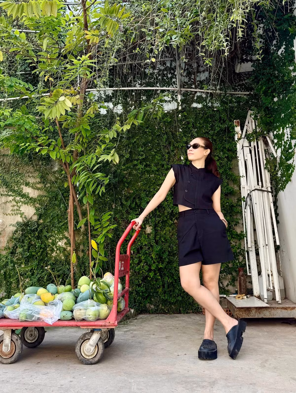 Mỹ Tâm khoe hoa trái thu hoạch trong vườn nhà. Ảnh: FB My Tam