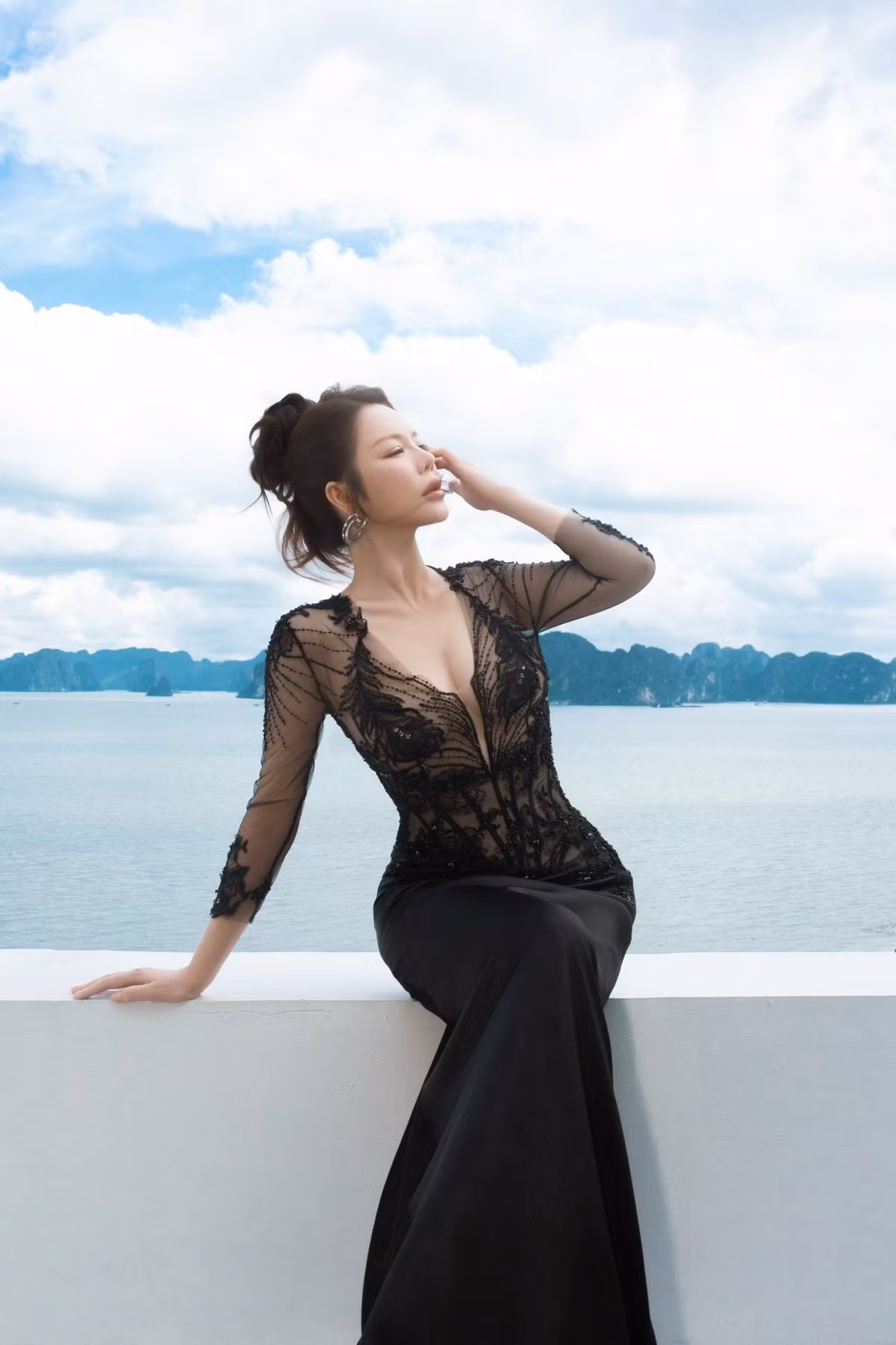 Lý Nhã Kỳ diện đầm xuyên thấu ôm sát, khoe thân hình đồng hồ cát. Ảnh: FB Ly Nha Ky - Artist