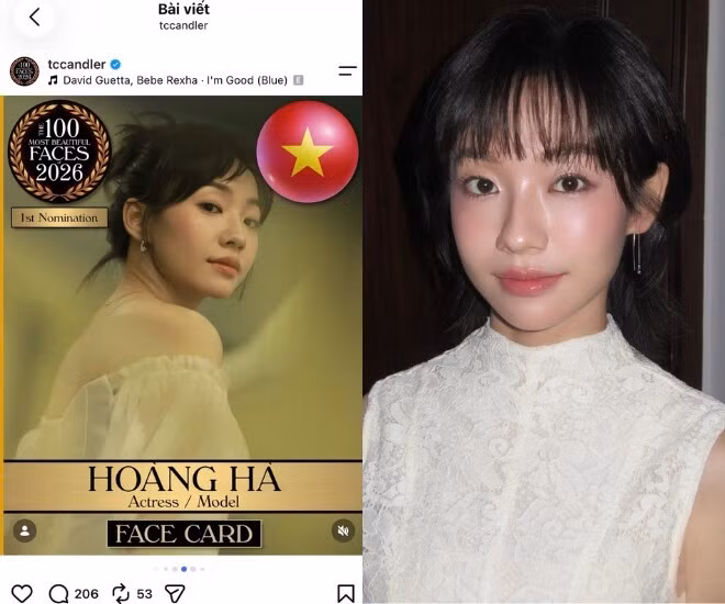 Vừa qua, diễn viên Hoàng Hà xuất hiện trong danh sách đề cử Top 100 gương mặt đẹp nhất thế giới 2026 do TC Candler công bố. Thông tin nhanh chóng thu hút sự quan tâm của cộng đồng mạng, khi cô trở thành một trong những đại diện Việt Nam góp mặt tại bảng đề cử nhan sắc đình đám này. Ảnh: FB Hoàng Hà