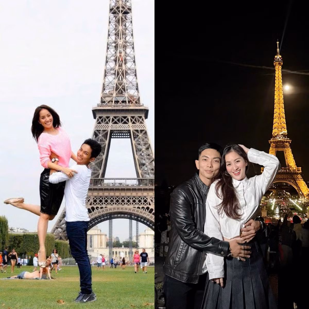 Vợ chồng Phan Hiển - Khánh Thi trở lại Paris chụp ảnh kỷ niệm bên tháp Eiffel sau 15 năm. Ảnh: FB Nguyễn Đoàn Phan Hiển