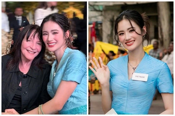 Hoa hậu Ý Nhi mặc tinh tế, ôm chầm chủ tịch Miss World