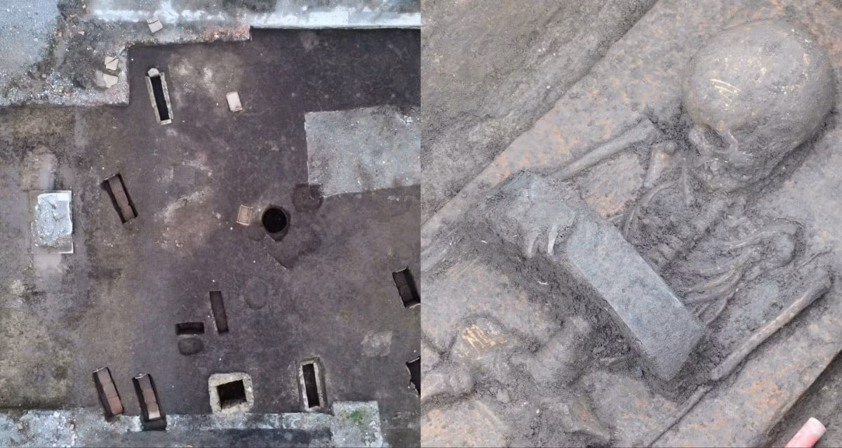 Trong nghiên cứu mới công bố, thi hài 2 đứa trẻ khoảng 5 - 10 tuổi mới khai quật ở Pontecagnano được chôn cất cùng với những chiếc thắt lưng bằng đồng - hiện vật vốn thường được tìm thấy trong mộ của nam giới trưởng thành. Ảnh: Courtesy of the Soprintendenza Archeologia, Belle Arti e Paesaggio di Salerno e Avellino/Facebook.