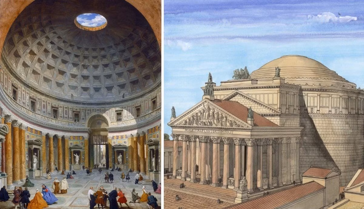 Sau đó, khu vực đền Pantheon lại được trùng tu, sửa chữa dưới thời trị vì của các hoàng đế La Mã Septimius Severus và Caracalla vào đầu thế kỷ 3. Ảnh: J.C.Golvin, via jeanclaudegolvin.com.