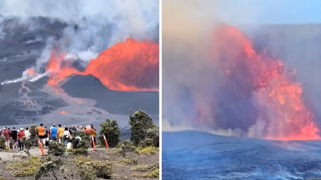 Đợt phun trào của núi lửa Kilauea lần này kéo dài 13 tiếng đồng hồ. Đây là đợt phun trào dung nham thứ 32 kể từ tháng 12/2024, thời điểm núi lửa bắt đầu phun trào. Ảnh: TikTok.