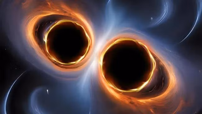 Theo công bố từ nhóm hợp tác quốc tế LIGO-Virgo-KAGRA (LVK) - tổ chức chuyên quan sát sóng hấp dẫn để phát hiện các vụ va chạm lỗ đen, sự kiện "hợp nhất" 2 lỗ đen vũ trụ này được phát hiện thông qua những gợn sóng nhỏ trong kết cấu không - thời gian, xuất hiện khi các lỗ đen sáp nhập. Ảnh: Canva.