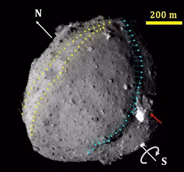 Tàu thăm dò Hayabusa2 được Cơ quan Vũ trụ Nhật Bản (JAXA) phóng vào tháng 12/2014 với sứ mệnh thám hiểm tiểu hành tinh Ryugu (162173). Tiểu hành tinh này cách Trái đất khoảng 290 triệu km, có đường kính khoảng 900m, có quỹ đạo quay quanh Mặt trời ở khoảng giữa Trái đất và sao Hỏa. Ảnh: 2019 Seiji Sugita et al.