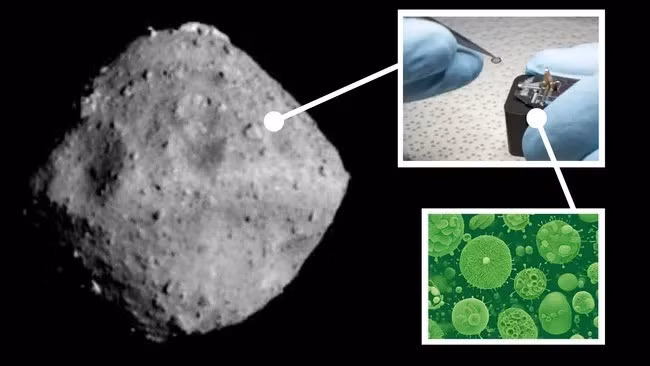Theo các chuyên gia, những mẫu đá này còn lâu đời hơn cả bản thân tiểu hành tinh Ryugu, vốn được tạo thành từ các khoáng chất phản ứng với nước khoảng 4,562 tỷ năm trước. Ảnh: Robert Lea (created with Canva)/NASA/JAXA, University of Tokyo, Kochi University, Rikkyo University, Nagoya University, Chiba Institute of Technology, Meiji University, Aizu University, AIST.
