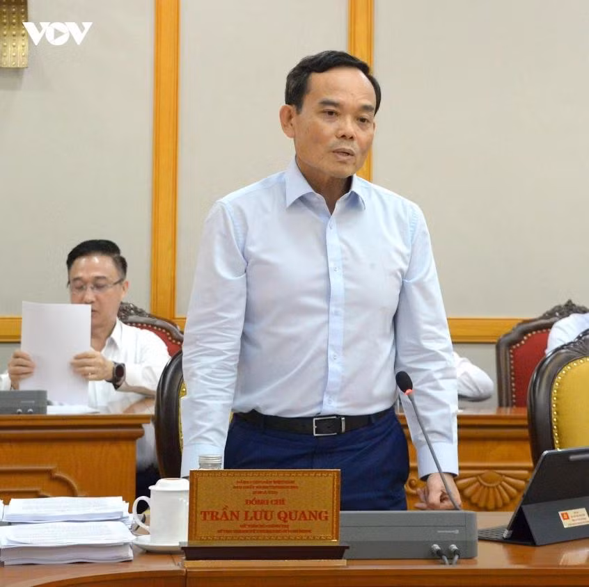 Bí thư Thành ủy TP.HCM Trần Lưu Quang phát biểu tại cuộc họp. ​
