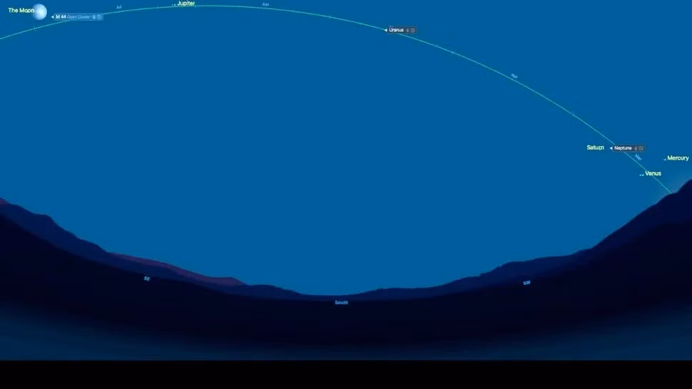 Giáo sư thiên văn học Darryl Seligman từ Đại học Bang Michigan cho hay: "Cuộc "diễu hành" các hành tinh là một hiện tượng vật lý thiên văn thú vị và những người nghiệp dư cũng có thể chiêm ngưỡng". Ảnh: Starry Night.