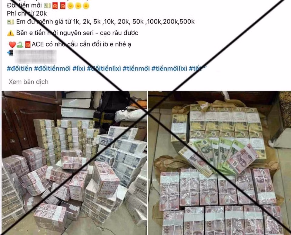 Một số bài viết quảng cáo đổi tiền mới, tiền lẻ trên mạng xã hội Facebook. Ảnh: Công an tỉnh Hưng Yên.