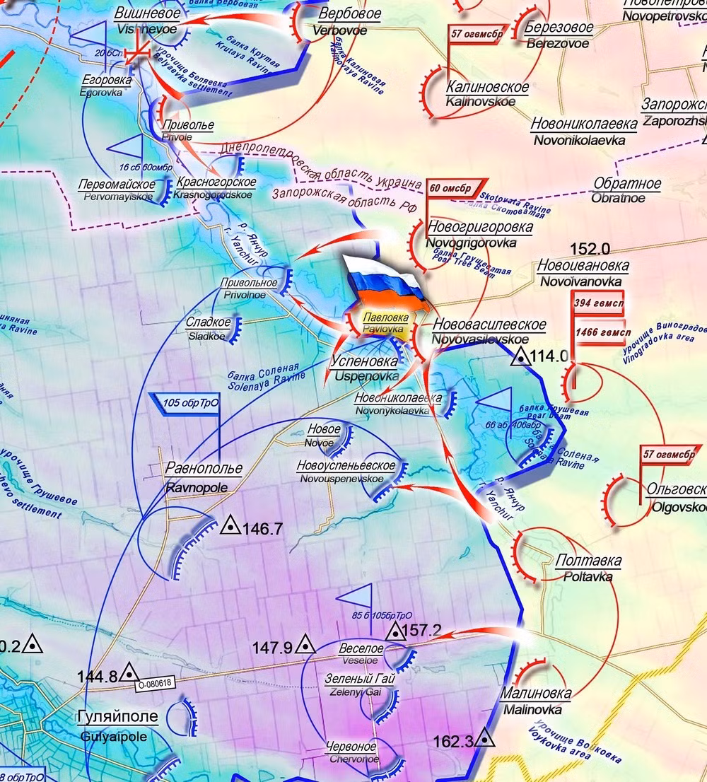 Hiện nay, Cụm Vostok RFAF đang chiến đấu ở các khu vực Nam Donetsk, đông Dnipropetrovsk và phía đông bắc tỉnh Zaporozhye. Theo truyền thông Nga, các đơn vị sau của Tập đoàn quân hỗn hợp số 5 và số 29 thuộc Cụm Vostok, hiện đang chiến đấu gần Gulyaipole gồm: Lữ đoàn bộ binh cơ giới độc lập số 57, 60; 114; Sư đoàn bộ binh cơ giới 127; Lữ đoàn Pháo binh 305.