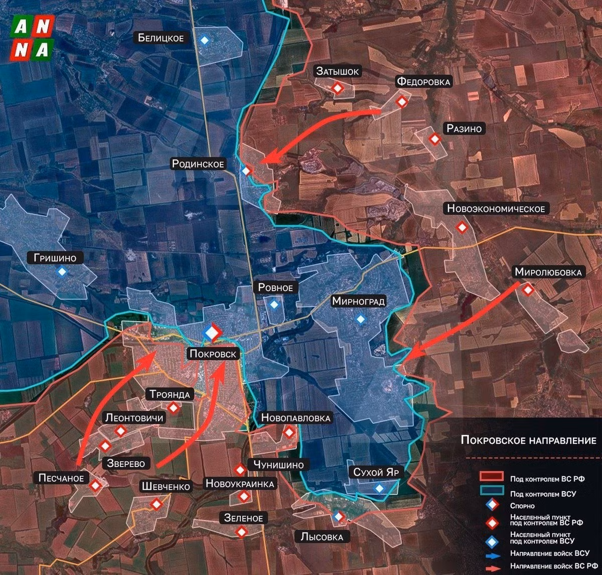 Kênh Military Summary của Nga cho biết, có nhiều thông tin về tình hình bi đát của quân Ukraine đồn trú ở thị trấn Rodinske, trong khi tại thành phố song sinh Mirnograd, quân Ukraine đã rút lui hoàn toàn, đồng thời rút lui một phần khỏi Pokrovsk. RFAF hiện kiểm soát khoảng 70% Rodinske, thị trấn chiến lược này sắp thất thủ.