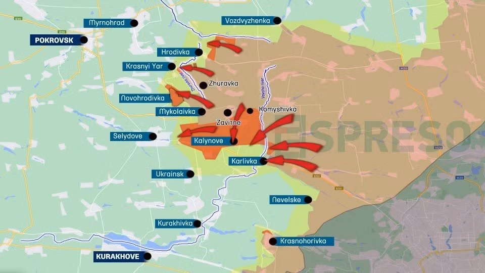 Hiện mặt trận Pokrovsk và Kostiantynivka giờ đây là tâm điểm của chiến trường Nga-Ukraine. RFAF đang trong thế tấn công, nhưng không tấn công dữ dội, trong khi AFU đang phòng thủ nhưng khó khăn về tiếp tế và quân số. Hai bên đang chơi một "cuộc đua sức bền" trên mặt trận rộng 20 km.