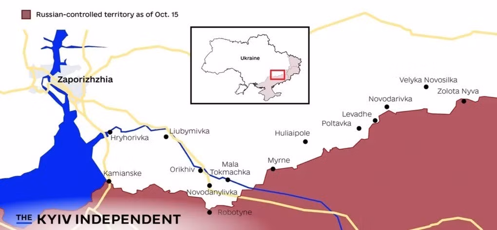 Tại vùng Zaporozhye, Tập đoàn quân Dnieper và lực lượng đặc nhiệm Akhmat Chechnya, đã tạo thành một gọng kìm tấn công từ phía bắc và phía nam. Khi Tập đoàn quân Dnieper tiến dọc theo đường cao tốc E105, lực lượng Chechnya đã xâm nhập thành công vào ban đêm và cắt đứt tuyến tiếp tế của Lữ đoàn Pháo binh 44 Ukraine.