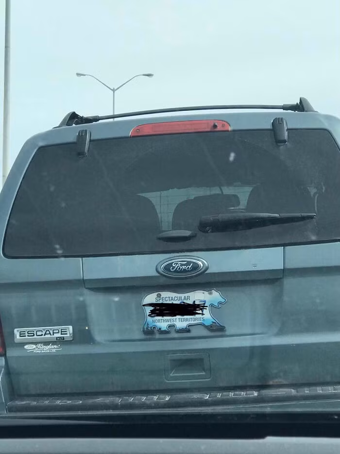 Ô tô từ vùng Lãnh thổ Tây Bắc của Canada có biển số hình gấu Bắc Cực.
