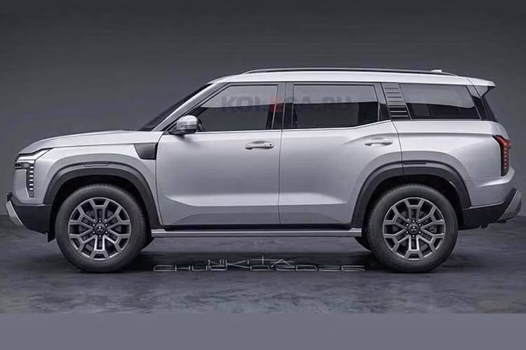 Trong khi thiết kế lưới tản nhiệt nhiều nan song song đồng bộ với cụm đèn xếp dọc tạo nên tổng thể cứng cáp và mạnh mẽ. Thân xe với hốc bánh vuông vức, bánh xe lớn 18-19 inch cùng họa tiết đặc trưng, kết hợp các trụ sơn đen tạo hiệu ứng mui nổi.