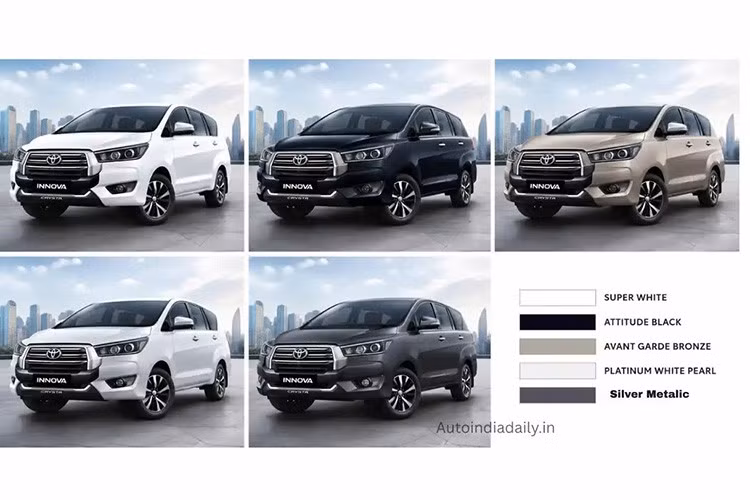 Tại thị trường Ấn Độ, Toyota Innova Crysta 2026 có 4 phiên bản, với 5 màu sắc đi kèm mức giá bán từ 1,972 - 2,663 triệu Rupee (khoảng 542 - 732 triệu đồng).