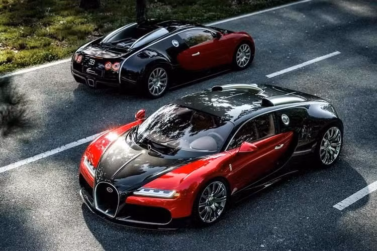 Sự kết hợp màu sơn đỏ và đen gợi nhớ trực tiếp đến mẫu concept Veyron năm 2003, nhưng công nghệ sơn hiện đại đã tạo nên một điểm nhấn độc đáo. Màu đỏ được phủ trên nền bạc để tạo chiều sâu, trong khi màu đen là sợi carbon lộ ra ngoài với lớp sơn bóng trong suốt có màu. Bộ mâm lớn hơn và lốp Michelin hiện đại hoàn thiện vẻ ngoài sang trọng của chiếc xe.
