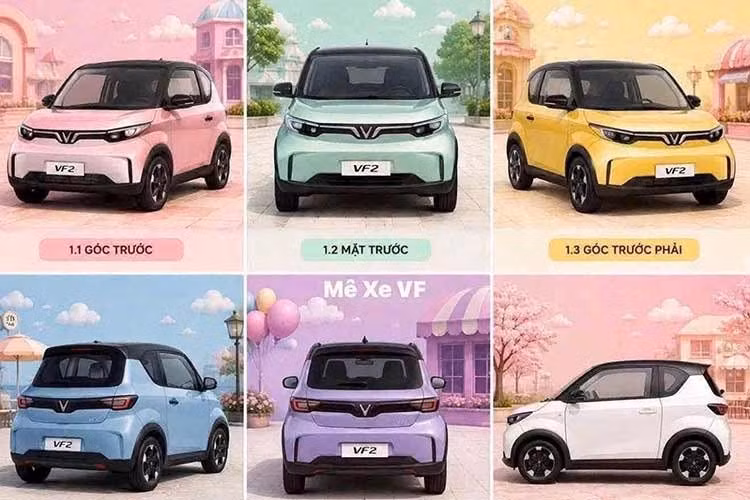 Xe có viền cửa sổ và bộ mâm thép đều sơn màu đen. Khu vực đầu xe có chi tiết trang trí hình cánh chim đặc trưng của xe VinFast. Theo hãng VinFast, mẫu xe mini điện VF2 hoàn toàn mới này được thiết kế thông minh để vừa tối ưu vận hành vừa đủ rộng rãi cho 4 người ngồi.