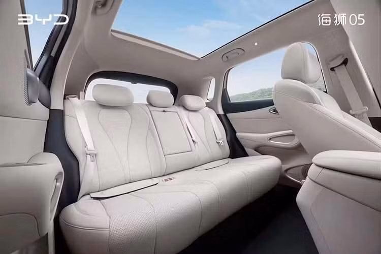 BYD Sealion 05 DM-i có cốp sau dung tích 650 lít. Trong khi đó, bản thuần điện có cốp sau 600 lít nhưng được bổ sung thêm khoang chứa đồ phía trước (frunk) dung tích 110 lít. Cung cấp sức mạnh cho Sealion 05 DM-i là công nghệ hybrid DM thế hệ thứ năm của BYD với sự kết hợp của động cơ xăng hút khí tự nhiên 1.5L công suất 99 mã lực với mô-tơ điện công suất 161 mã lực.