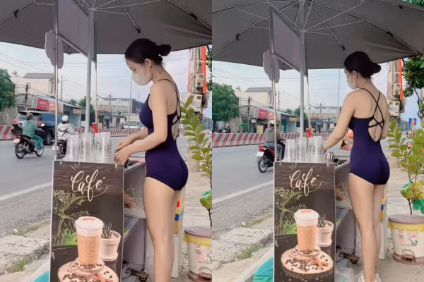 Đáng nói, kiểu trang phục được "hot girl bán cafe" này là trang phục gym bodysuit nhưng kiểu quần ngắn càng khiến cô nàng thêm phần gợi cảm.