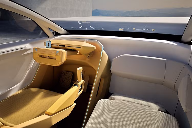 Bên trong, Vision Meta Turismo theo đuổi triết lý tối giản tuyệt đối, với không gian cabin chia thành hai tông màu tương phản giữa vùng người lái và hành khách. Vô-lăng dạng yoke ngang bản rộng, cùng với một cần điều khiển dạng joystick (có thể là cần số thế hệ mới), là điểm nhấn trong giao diện điều khiển – mà Kia gọi là “giao diện lái xe trực quan thế hệ kế tiếp”.