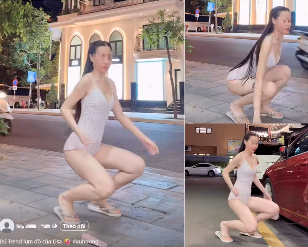 Theo ghi nhận trong video, cô gái diện một chiếc đầm body siêu ngắn, siêu bó. Khi ngồi xuống nhặt đồ, thay vì hành xử kín đáo, cô ưỡn người, tạo dáng, thậm chí còn có những cử chỉ như cố tình "diễn".