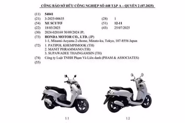 Trong Công báo Sở hữu công nghiệp phát hành tháng 8/2026 của Bộ Khoa học và Công nghệ, Cục Sở hữu trí tuệ xuất hiện hình ảnh đăng ký kiểu dáng công nghiệp của một mẫu xe tay ga cỡ nhỏ thuộc Honda. Kiểu dáng được thể hiện trong hồ sơ có nhiều điểm tương đồng với Honda Scoopy thế hệ mới.