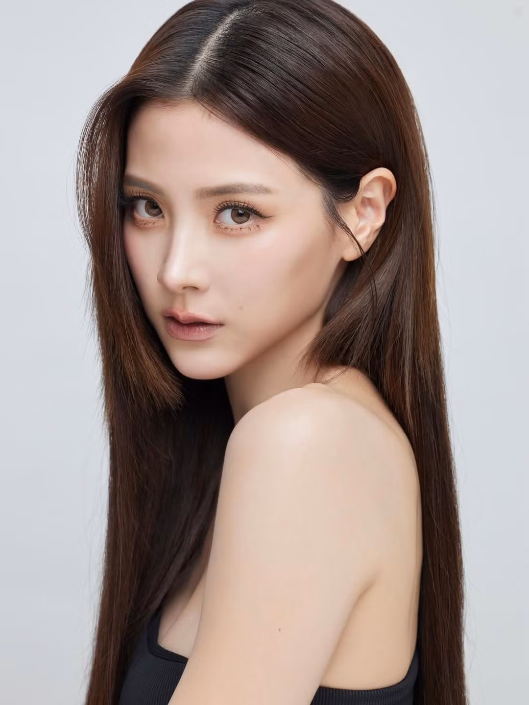 Trang phục đen trễ vai kết hợp phom dáng mềm mại giúp Baifern Pimchanok tôn lên sự thanh lịch. Lối pose dáng nhẹ nhàng, ánh nhìn hướng thẳng ống kính tạo cảm giác mạnh mẽ nhưng vẫn đậm chất nữ tính.