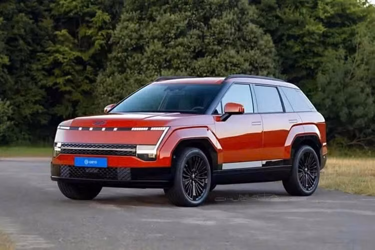 Lưới tản nhiệt của Tucson 2027 mới cùng cụm đèn LED đặt dọc thay cho dải LED “angel wing” trước đây. Cụm đèn pha được hạ thấp tương tự Palisade mới, trong khi hốc bánh xe hình lục giác giúp tổng thể chiếc SUV trông cơ bắp hơn.