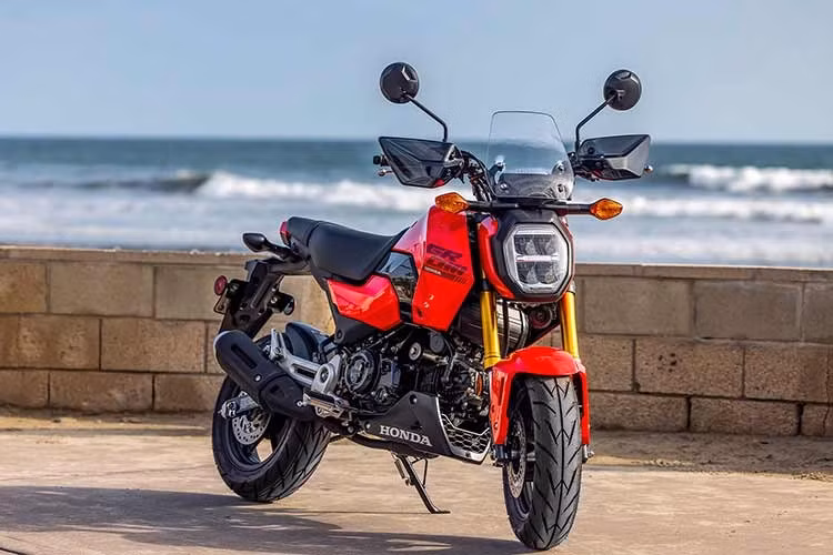 Honda Grom 2026 mới ra mắt được bổ sung ba tùy chọn màu sơn mới gồm Gaiety Red, Splendid Blue và Pearl Shining Black. Trong đó, phiên bản màu đỏ Gaiety Red trở thành điểm nhấn nổi bật nhất khi được trang bị sẵn ốp gầm máy, giúp trở nên đậm chất racing hơn, tạo cảm giác gần gũi với các dòng xe côn tay cỡ nhỏ.