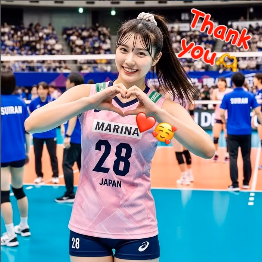 Trang cá nhân của Marina chia sẻ đầy đủ như bất kỳ hot girl thể thao thực thụ nào, với hình ảnh đi thi đấu, tập luyện, sinh hoạt đời thường, thậm chí còn có "mẹ" đến cổ vũ trên khán đài. Bạn thân Yuka, cũng là vận động viên bóng chuyền xinh đẹp, thường xuyên xuất hiện cùng cô trong các bức ảnh. Và rồi cộng đồng mạng phát hiện Yuka cũng là nhân vật ảo do AI dựng nên.