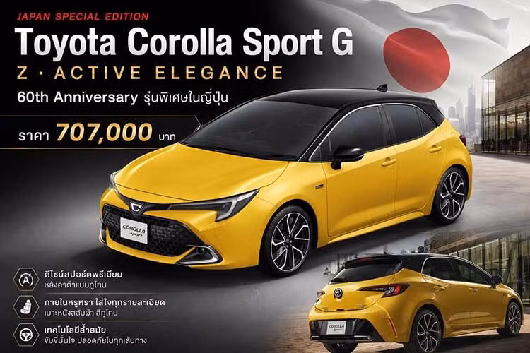 Tại Nhật Bản, Toyota Corolla Sport G Z Active Elegance 2026 hiện đã được mở bán với giá khởi điểm từ 3,438 triệu yên (khoảng 21.200 USD - tương đương hơn 551 triệu đồng), cao hơn khoảng 218.000 yên (1.300 USD) so với phiên bản G Z tiêu chuẩn.
