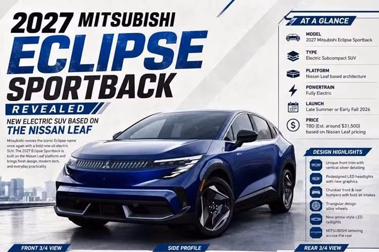 Tên gọi Eclipse tiếp tục được sử dụng cho những mẫu xe không liên quan đến dòng coupe thể thao từng được sản xuất từ năm 1989-2011. Cái tên này từng được dùng cho mẫu SUV cỡ nhỏ Mitsubishi Eclipse Cross. Đến nay, Mitsubishi lại xác nhận ra mắt mẫu xe điện Eclipse Sportback mới ở thị trường Bắc Mỹ, dự kiến bán vào nửa cuối năm 2026.