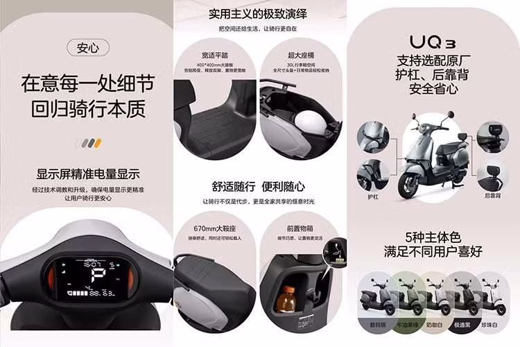 Honda UQ3 được bán với hai phiên bản gồm EV và EM. Cả hai đều sử dụng động cơ điện có công suất tối đa 2.200W. Trong đó, phiên bản EV đạt tốc độ tối đa 53 km/h, còn phiên bản EM có tốc độ tối đa 48 km/h.