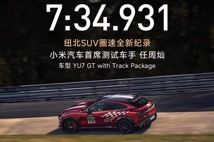 Xiaomi Auto vừa thông báo rằng mẫu SUV điện Xiaomi YU7 GT đã lập kỷ lục vòng đua mới cho xe SUV tại đường đua Nürburgring Nordschleife, với thời gian 7:34.931. Xiaomi cũng cho biết tay lái thử nghiệm chính của hãng, Ren Zhoucan, đã trở thành người Trung Quốc đầu tiên phá kỷ lục vòng đua chính thức tại Nürburgring.