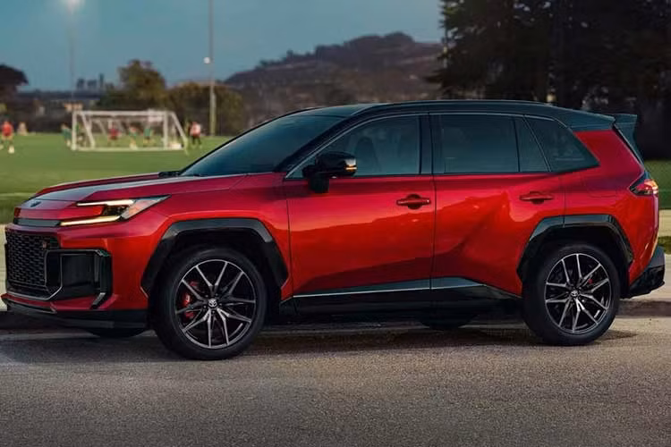 Lưới tản nhiệt có họa tiết lấy cảm hứng từ GR Corolla, cánh chia gió phía trước và đặc biệt là một trong những cánh gió mui lớn nhất từng thấy trên SUV cỡ nhỏ. Bộ mâm hợp kim 20 inch lấp đầy hốc bánh hình thang, tạo cảm giác cơ bắp. GR Sport còn có màu đỏ Supersonic kết hợp mui đen độc quyền dành cho những ai thích nổi bật.