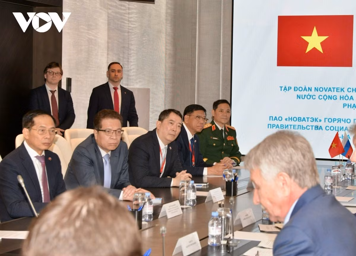 Đoàn lãnh đạo cấp cao Việt Nam tại buổi làm việc.
