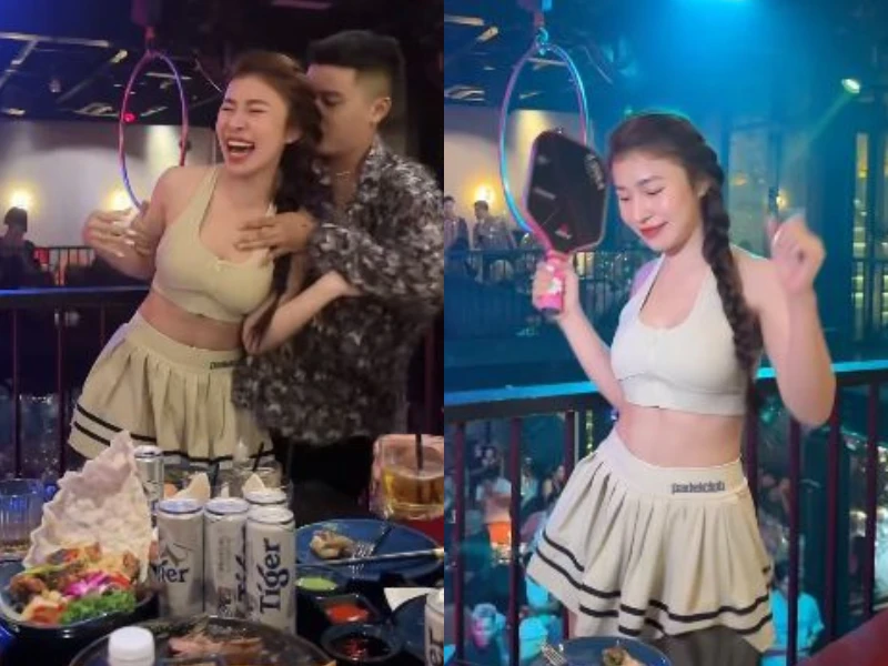 Hot girl mặc đồ tập, mang cả vợt pickleball vào bar gây chú ý