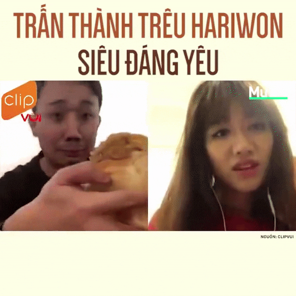 Trong một clip khác, Trấn Thành vừa "tám" chuyện với bà xã, vừa ăn bánh vừa "nhử mồi" khiến "thánh ham ăn" Hari Won phải tức tối vì phát thèm.