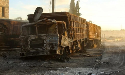 Hiện trường vụ không kích đoàn xe cứu trợ Syria tại Aleppo