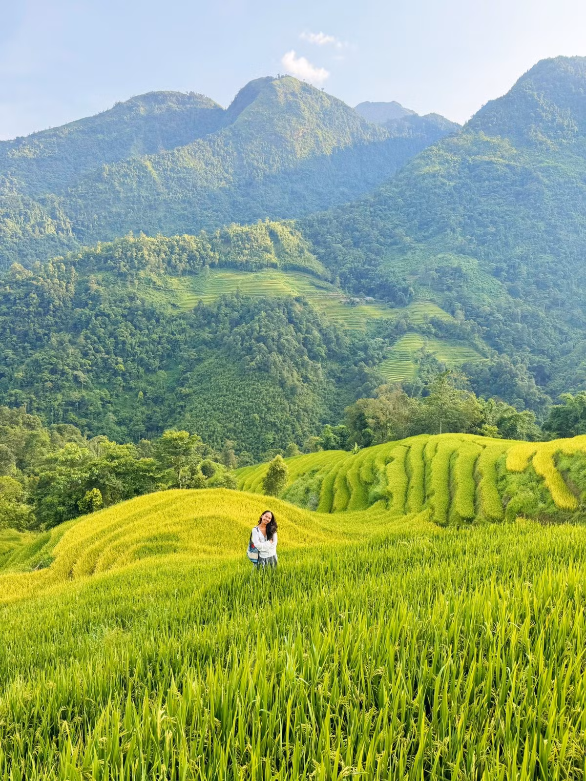 Không gian tĩnh lặng, chỉ còn lại tiếng gió thổi và hương lúa thoang thoảng. Với những ai mê nhiếp ảnh, đây là thời điểm “vàng” để lưu giữ những khung hình đẹp nhất về mùa lúa Sa Pa. Ảnh Fanpage Chuyện của Hậu